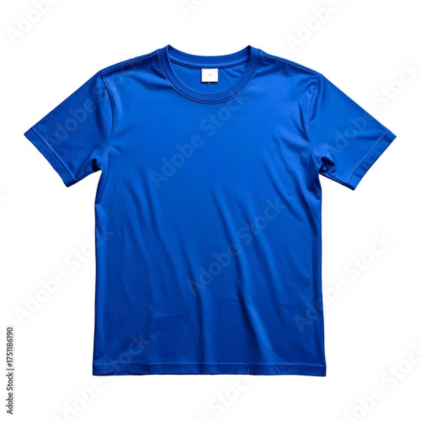 Obraz Plain royal blue t-shirt, crew neck, short sleeves, plain label, slightly wrinkled