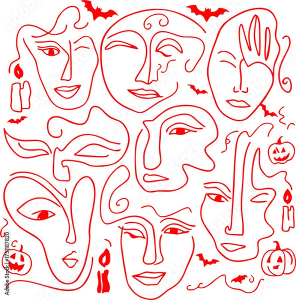 Obraz face set halloween vector illustration