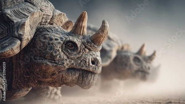 Fototapeta Tortoises reimagined with horns: an artistic blend of nature and imagination