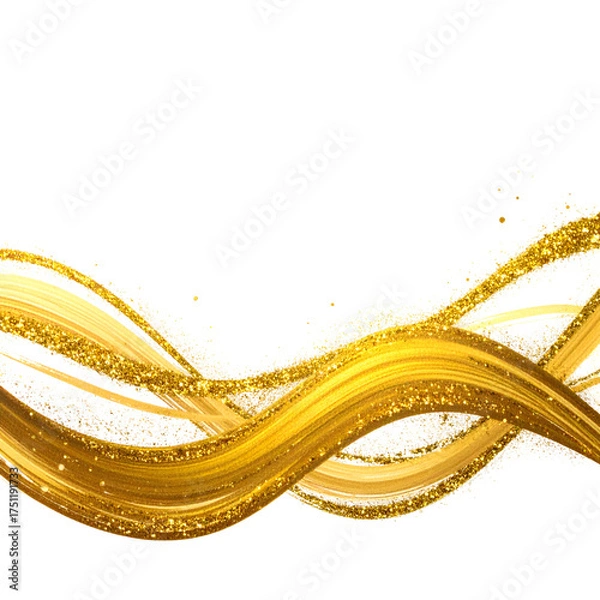 Obraz Golden brushstrokes with sparkly accents, flowing on a black background, creating elegant movement