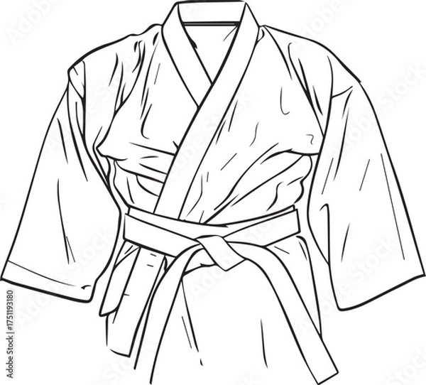 Fototapeta a simple line drawing of an aikido uniform, with the kimono and belt clearly visible on a white background