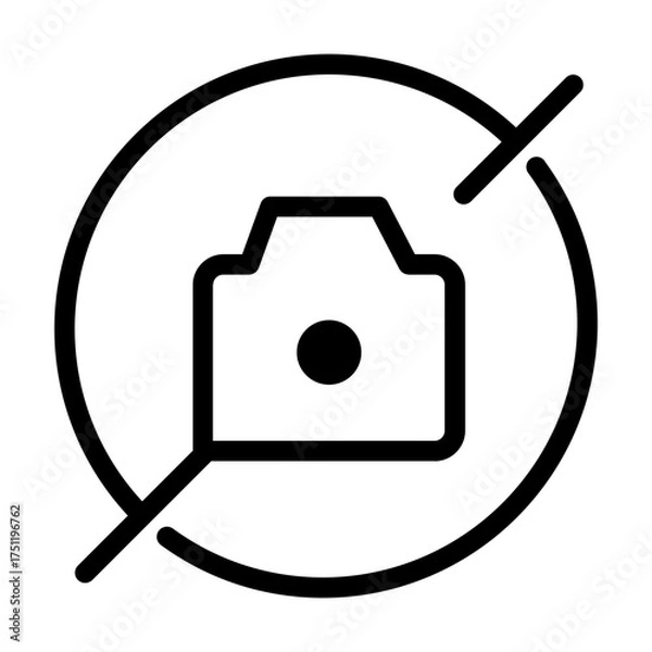 Fototapeta Line art icon of a crossed camera, used to indicate photography is not allowed in restricted zones.