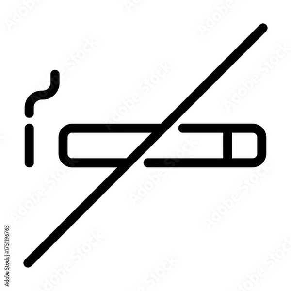 Fototapeta Outline vector showing a crossed cigarette, representing smoking prohibition sign.