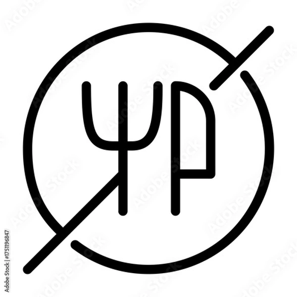 Fototapeta Outline icon showing a crossed fork and spoon, indicating eating restriction zone.