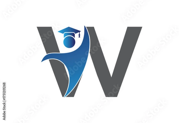 Fototapeta Graduation flat Icon human with latter W design concept