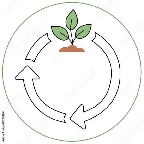 Fototapeta Compostable Biodegradable Icon Symbol Eco Packaging Graphic Sustainable Product Marker Green Design Element Environmental Vector Art Line Simple