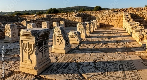 Fototapeta Ancient Synagogue Ruins at Baram National Park, Israel - A Glimpse into History.
