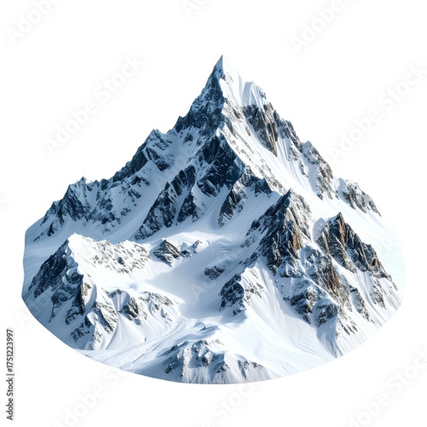 Obraz Digitally rendered, snow-covered mountain peak against a stark black backdrop