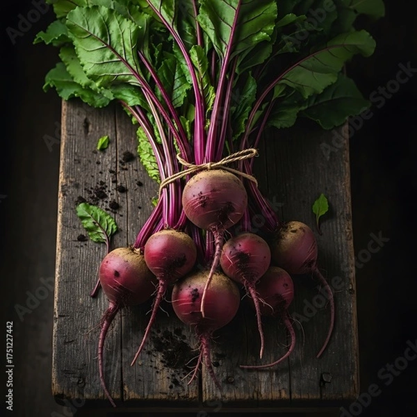 Fototapeta Freshly Harvested Beets - A Rustic Still Life.