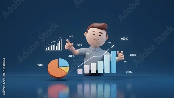 Obraz 3d businessman with graph