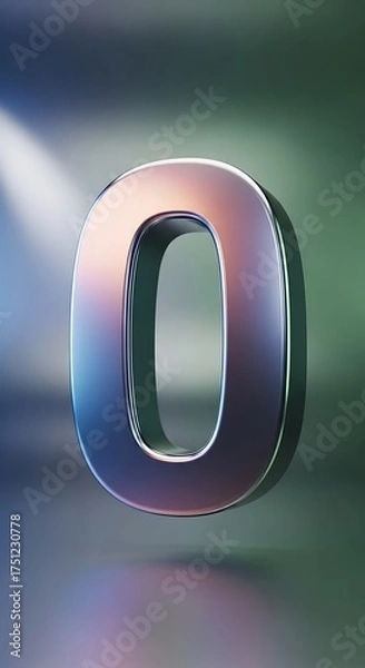 Fototapeta Metallic Zero - A Modern, Reflective Number in 3D Rendering.