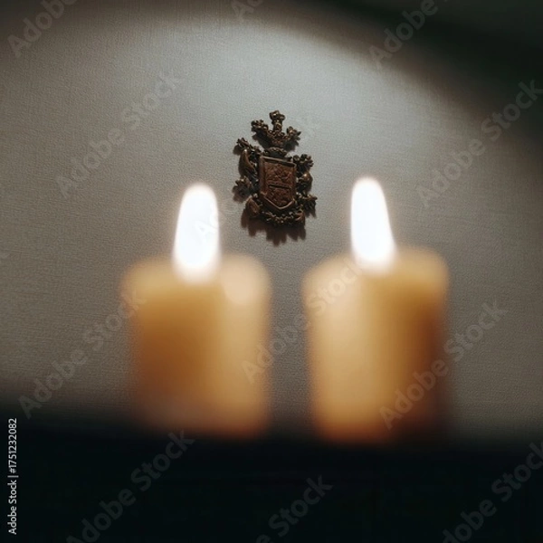 Fototapeta Soft Candlelight with Blurred Crest in Background for Cozy Atmosphere