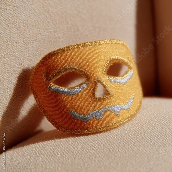 Fototapeta Festive Halloween Mask with Yellow Color and Blue Details on Fabric