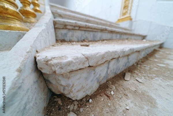 Fototapeta Detail of Weathered Marble Steps with Dust and Wear Patterns