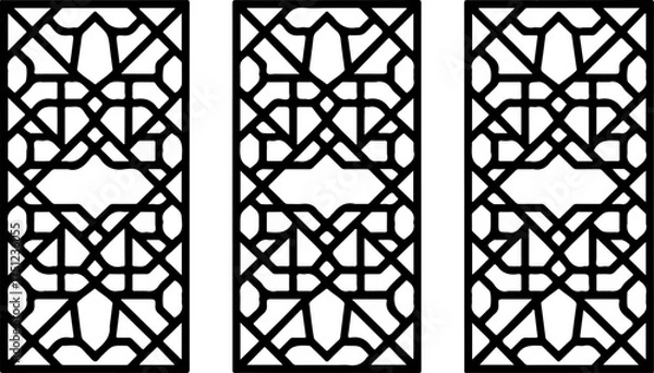 Fototapeta 3 rectangular panels with arabic geometric laser cut pattern