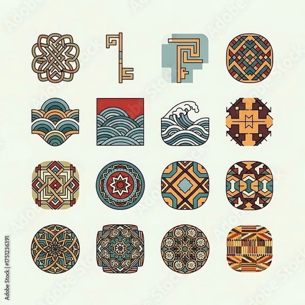 Fototapeta Collection of Decorative Geometric Patterns and Design Elements.