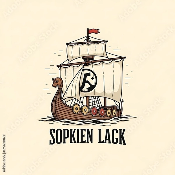 Fototapeta Sopkien Lack Viking Ship Illustration with Distinctive Sail Emblem.