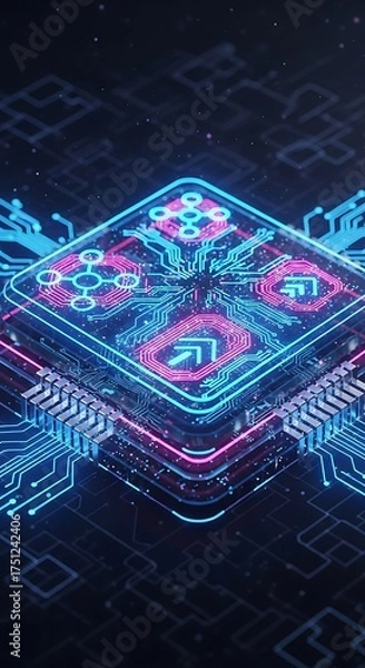 Fototapeta Neon Circuit Board - Futuristic Technology and Data Processing.