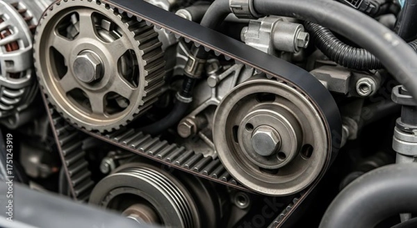 Fototapeta Timing Belt and Gears of a Car Engine.