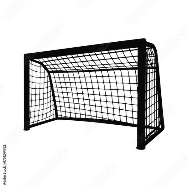 Fototapeta Silhouette image of a soccer goal net in stark black and white, soccer goal silhouette vector illustration