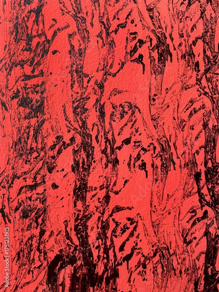 Obraz Abstract red and black textured wall background with rough brush strokes and paint splashes. Artistic grunge pattern, expressive modern surface design for creative projects.