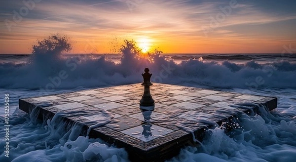 Fototapeta Chessboard at Sea - A Battle Against the Elements.