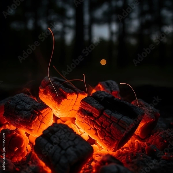 Fototapeta Glowing Embers - A Fiery Display of Heat and Light.