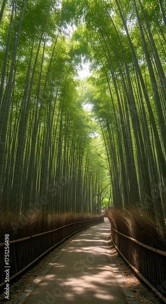 Obraz Path Through Serene Bamboo Forest - A Natural Sanctuary.