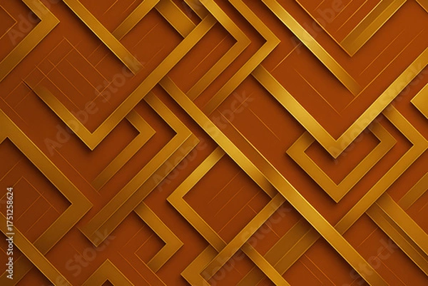Fototapeta オレンジと金のアールデコ風幾何学パターン背景