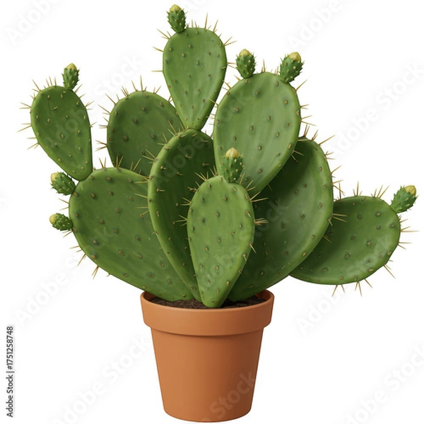 Fototapeta Green prickly pear cactus plant in a terracotta pot isolated on transparent background