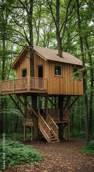 Obraz Enchanting Treehouse Retreat Nestled Deep Within a Lush Forest.