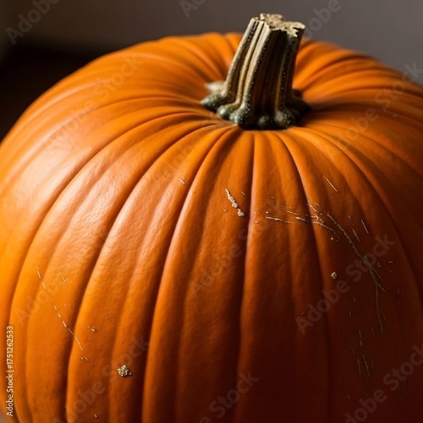 Fototapeta Close-up of a Ripe Orange Pumpkin with Stem.