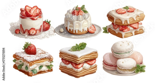 Fototapeta Delicious Strawberry Desserts on Transparent Background for Stock Photos