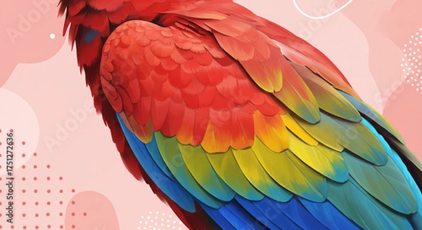 Fototapeta Stunning scarlet macaw feathers with vibrant colors create a playful and exotic design perfect for adding a tropical touch to any project