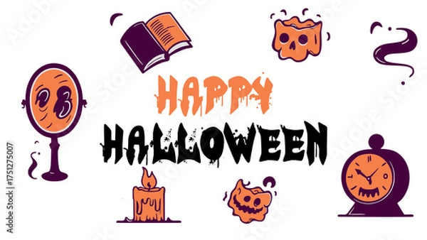 Obraz Halloween pumpkin icon set with spooky autumn elements