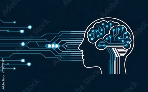 Fototapeta Abstract digital brain illustration with integrated circuit board, symbolizing artificial intelligence, machine learning, cognitive technology, and future innovation