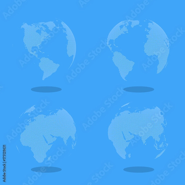 Fototapeta Abstract Set of Globes with Dotted Map. Color Vector Illustration.
