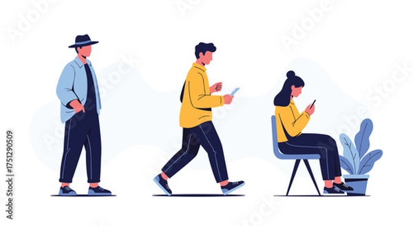 Fototapeta People interacting with technology in everyday situations.