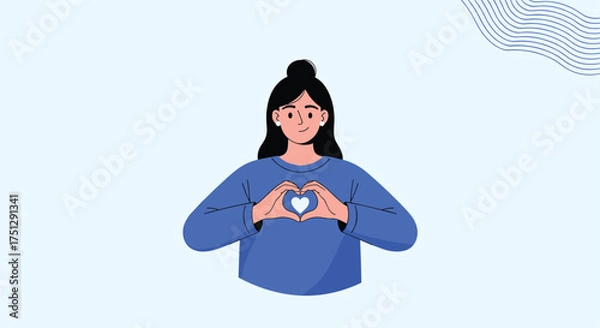 Fototapeta A kind person forms a heart shape with her hands.