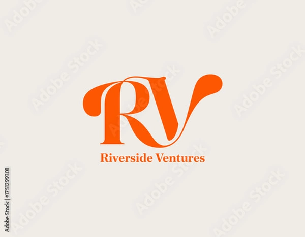 Fototapeta This logo features the initials 'RV' in a modern and artistic style, representing Riverside Ventures and its innovative approach to business and investment.