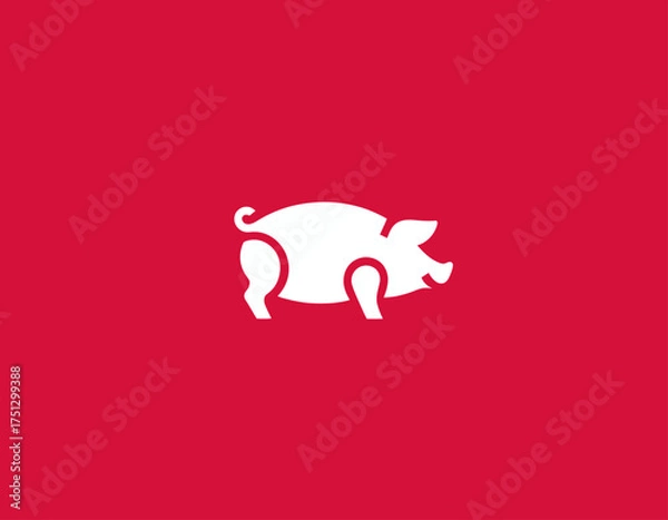 Fototapeta A whimsical pig logo depicted in white against a vibrant red background, symbolizing fun and playfulness. Ideal for food-related branding or creative ventures.