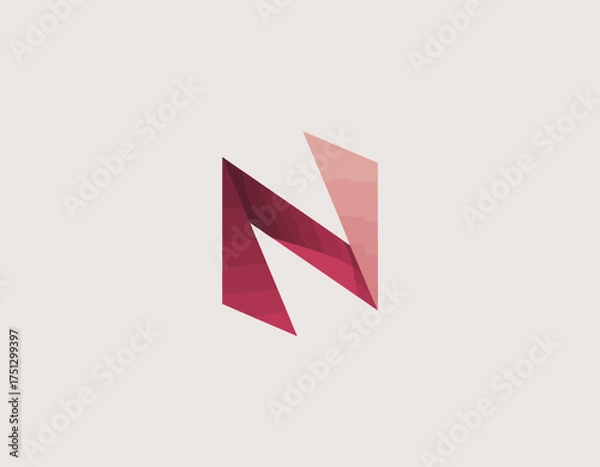 Fototapeta A contemporary geometric letter 'N' showcases a sleek design in gradient finishes, reflecting innovation and modernity while appealing to a creative audience.