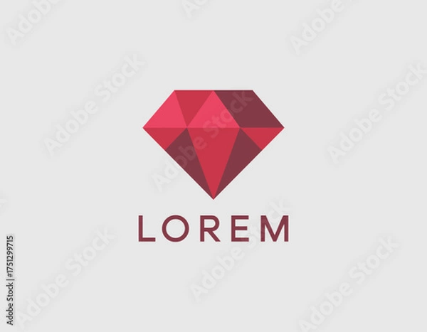 Fototapeta A striking geometric red diamond logo with its facets highlighted, symbolizing luxury, value, and beauty, perfect for branding in high-end products.