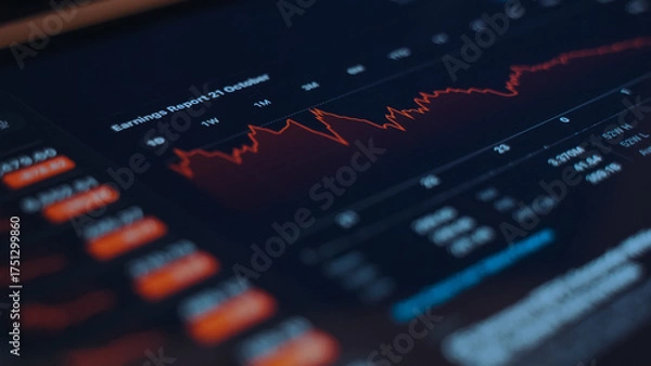 Obraz Stock market screen showing price drop graph.