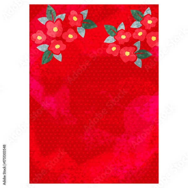 Obraz 赤地に椿の水彩風背景素材イラスト