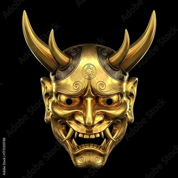 Fototapeta Golden Oni Mask - A Symbol of Japanese Folklore and Demonology.