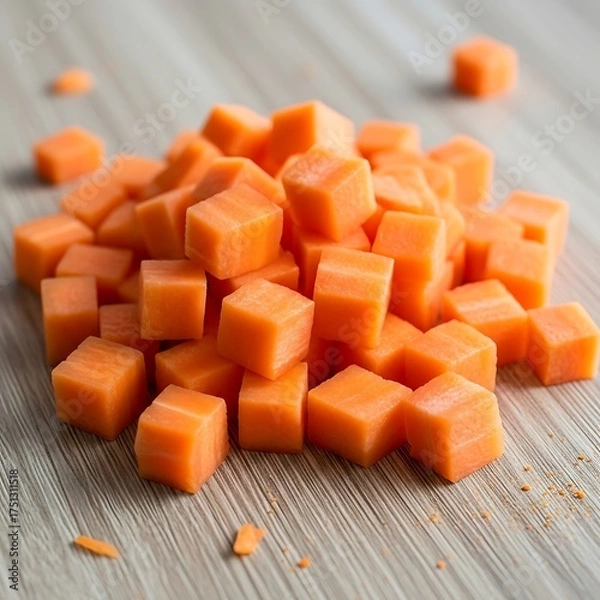 Fototapeta Diced Carrots - A Vibrant Pile of Freshly Cut Vegetables.