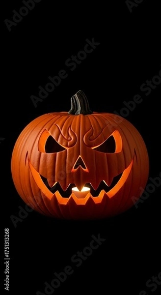 Fototapeta Illuminated Jack-o-Lantern - A Spooky Halloween Pumpkin with Glowing Face.