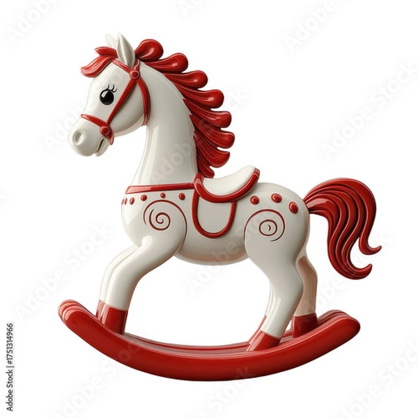 Fototapeta a white and red rocking horse isolated on transparent background.