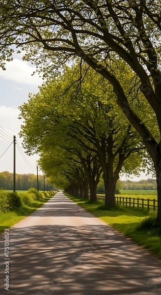 Obraz Sun-Dappled Road - A Serene Pathway Through Lush Greenery.